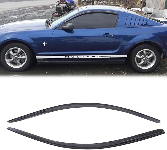 2pcs Original Shatterproof Outside Mount Style Sun Rain Guard Durable Side Window Wind Deflectors Dark Smoke Vent Window Visors Compatible with Ford 2015-2023 Mustang 92359