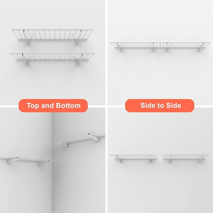 TORACK 2 Pack Garage Storage Wall Shelves, 15" x 45" Wall Mounted Wire Shelves for Garage Storage Heavy Duty Garage Wall Shelving(Pack of 2, White)