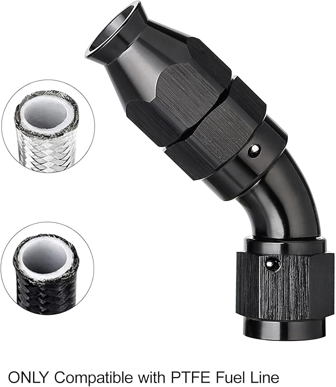 EVIL ENERGY 4AN 45 Degree PTFE One Piece Full Flow End Hose Fitting Aluminum Black