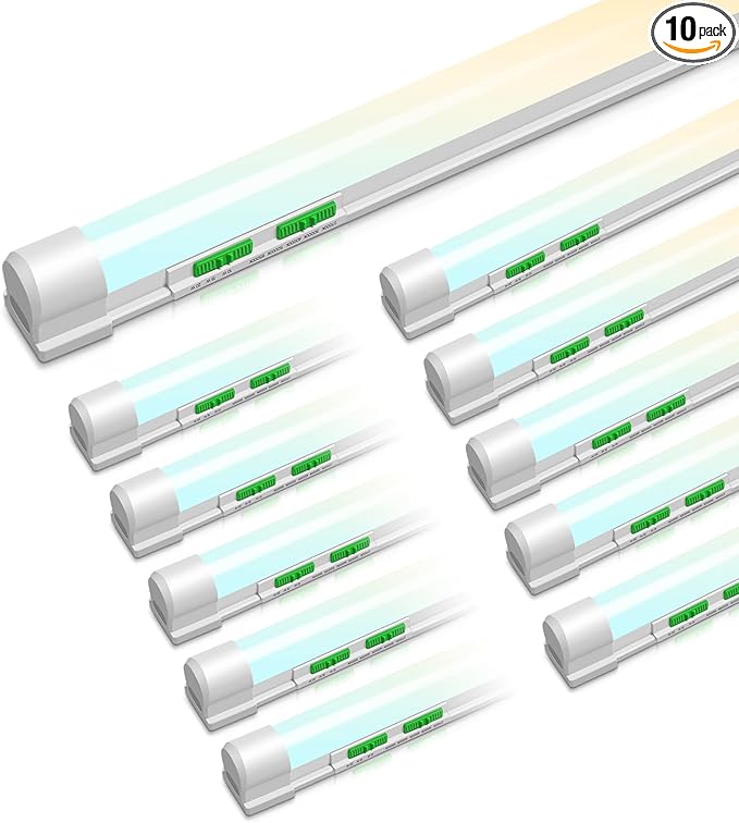 ALUSSO® 4FT LED Shop Lights with 5CCT Selectable for Garage Workshop,2700K/3000K/4000K/5000K/6500K,2100LM,T8 Adjustable Integrated Single Fixture,Corded Electric with ON/Off Switch,10 Pack (T8)