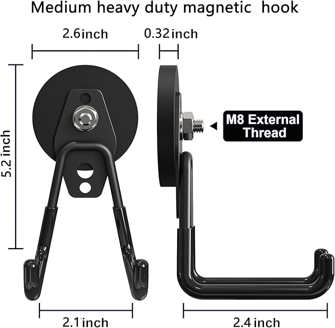 Heavy Duty Storage Magnetic Utility Hooks, Large Garage Magnet Hooks with Anti-Slip Coating for Metal Cabinet,Pegboard,Garage Shelve,Garden Tools(4Pack)