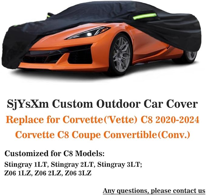 Heavy Duty Car Cover Compatible with Chevrolet Corvette C8 Stingray Z51 Z06 E-Ray 2026-2020, Waterproof All Weather Car Covers with Cotton Lining, Rain Sun Snow Dust UV Cover for Outdoor Indoor