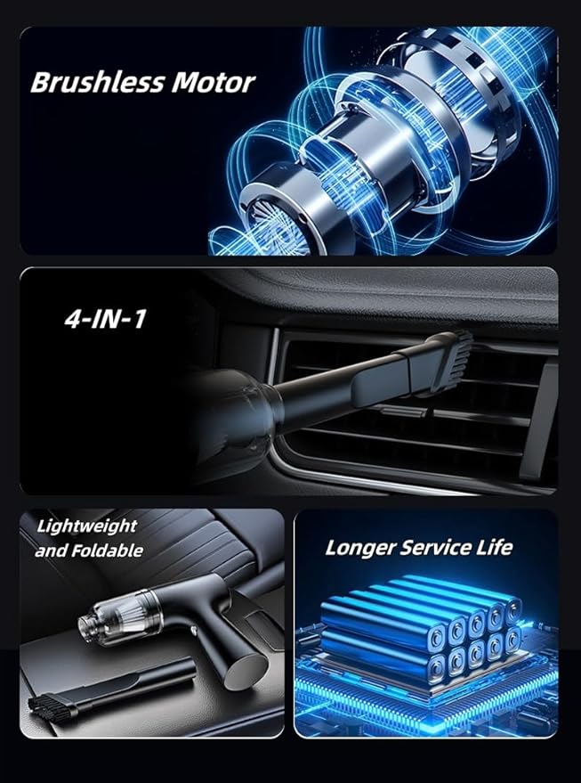 Car Vacuum Cleaner, Handheld Vacuum, Suction/Blowing/Filling 4-in-1, 4000PA/6000PA/12000PA, Large Capacity, Portable Rechargeable (6000PA)