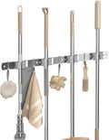 Broom Holder Wall Mount Organizer: Mop and Broom Holder Wall Mount Garage Wall Organizer, Stainless Steel Heavy Duty Garden Tool Organizer Storage Rack for Home Kitchen Garden Laundry, 4 Racks 4 Hooks