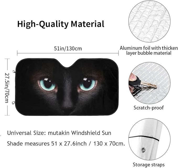 Black cat Eyes Car Windshield Sunshade Front Window Sun Visor Protector Foldable Shield Cover for Truck SUV