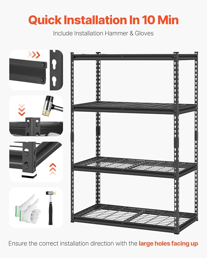 VEVOR Storage Shelves, 2400 lbs, 4 Tier Heavy Duty Garage Shelving, 20" D x 40" W x 60" H Adjustable Metal Shelves for Industrial Shelving Unit Utility Shelf, for Kitchen, Warehouse, Basement, Black