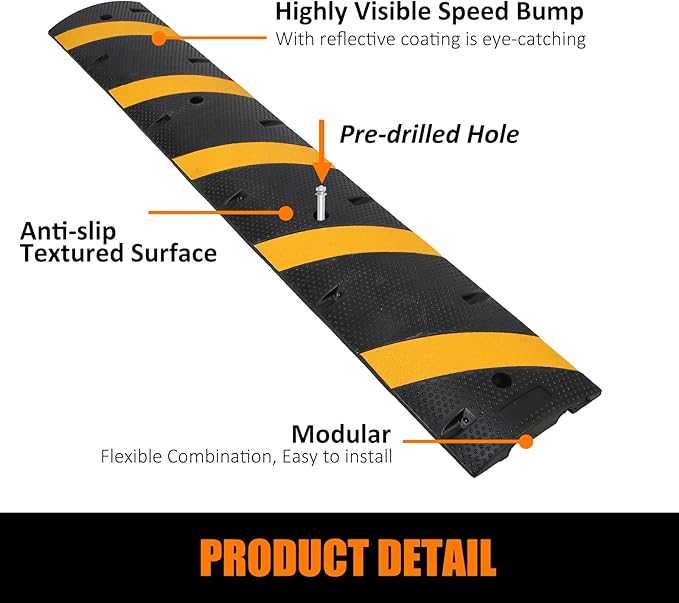 6 Ft Rubber Speed Bump, 2 Pack 2 Channel Modular Heavy Duty Speed Bumps Humps 25000 lbs Load Capacity, Cable Protector Ramp for Asphalt Concrete Gravel Driveway Road