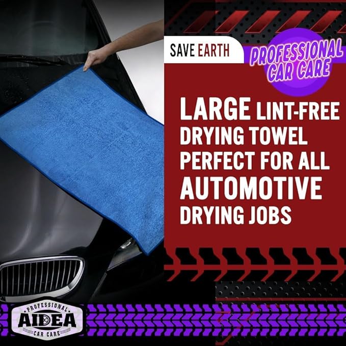AIDEA Microfiber Towels for Cars-4PK, Large Professional Car Drying Towel, Scratch-Free & Absorbent Drying Towel for Cars, SUVs, RVs, Trucks, and Boats, 24inx 31in, Blue