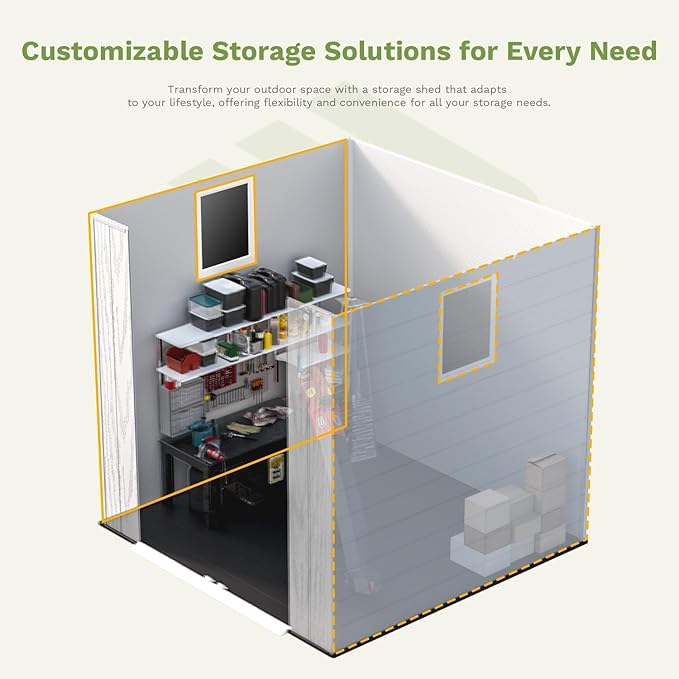 Patiowell 6x6 FT Outdoor Storage Shed with Floor - Resin Tool Shed with Lockable Door & 2 Windows, Easy Assembly for Garden, Backyard, Lawn Equipment, Light Grey
