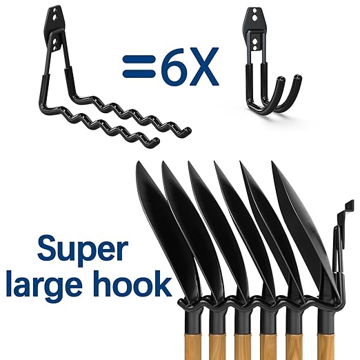 3-H Garage Hooks Heavy Duty with 2 Storage Straps, Utility Garage Wall Mount Hooks for Garden, Ladders, WeedEater, Shovel(Black)