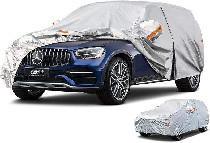 Kayme 6 Layers SUV Car Cover Waterproof All Weather for Automobiles, Outdoor Full Size Cover Rain Sun UV Protection with Zipper Cotton, Universal Fit for SUV Jeep (182-190 inch)