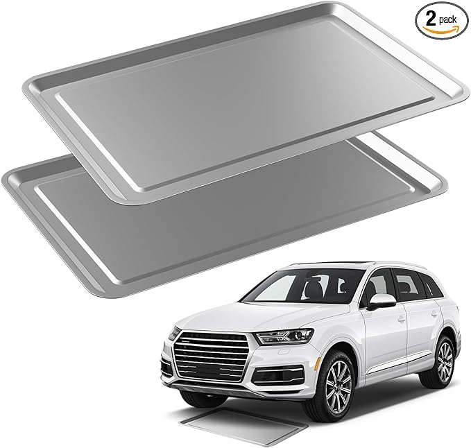 2 Pcs Under Car Oil Pans for Changing Oil, Motorcycle Automotive Oil Change Pan Silver Rust Resistant Drip Tray, Oil Catch Pan Replacement Tray for Garage Machinery Supplies (23.5 x 15.6 Inch)