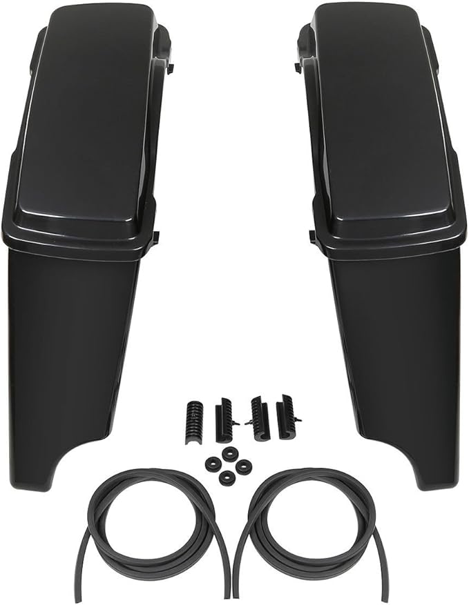 XFMT Unpainted 5" Stretched Extended Hard Saddlebags Dual Exhaust Compatible with Harley Touring Models FLT, FLHT, FLHTCU, FLHRC, Road King, Road Glide, Street Glide, Electra Glide, Ultra-Classic