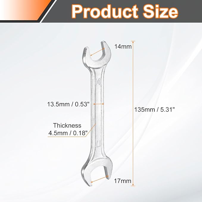 HARFINGTON 5pcs Double Open End Wrench 14mm x 17mm Metric 15 Degree Offset Angle Small Flat Head Wrench Galvanizing Open Ended Spanner for Automotive Repair Furniture Assembly