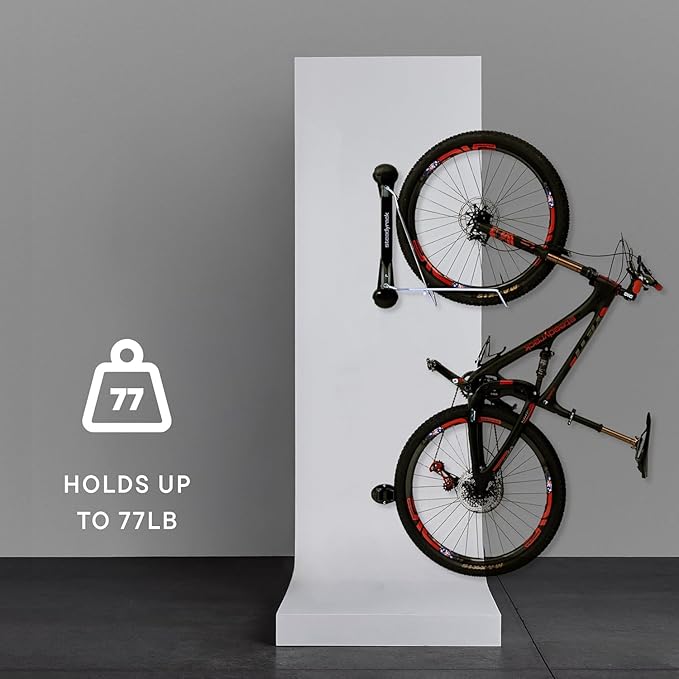 Steadyrack Bike Rack for Mountain Bikes - The Original Wall Mounted Vertical Bike Storage - Fits Wide Tires - Space Saving Pivot Design - Heavy-Duty Steel Rack for Indoor Garage, Apartment or Home Use