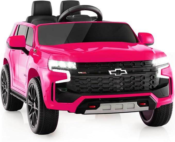HONEY JOY Ride On Truck, 12V Licensed Chevrolet Tahoe, Chevy Electric Vehicle for Kids, Soft Start, Music, Lights, Battery Powered Ride On Car Toy with Remote Control, Gift for Boys Girls (Pink)