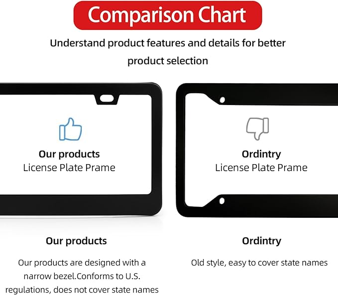 2 Pack Black License Plate Frame, Black Aluminum License Plate Cover, Matte License Plate Front and Rear 2 Packs. (2 Holes), Come with Screw Cap, Screw,Washer