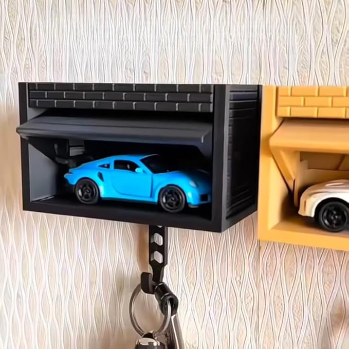 Wall-Mounted Car Display Key Holder, Decorative Garage Model Design, Multiple Colors（No Car） (Brick-Black（No Car）)