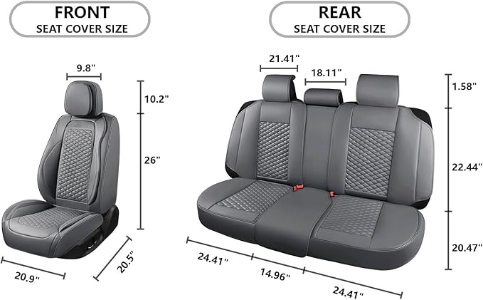 Car Seat Covers Full Set Leather Seat Covers Automotive Seat Covers Universal Car Seat Cover for Most Cars Gray