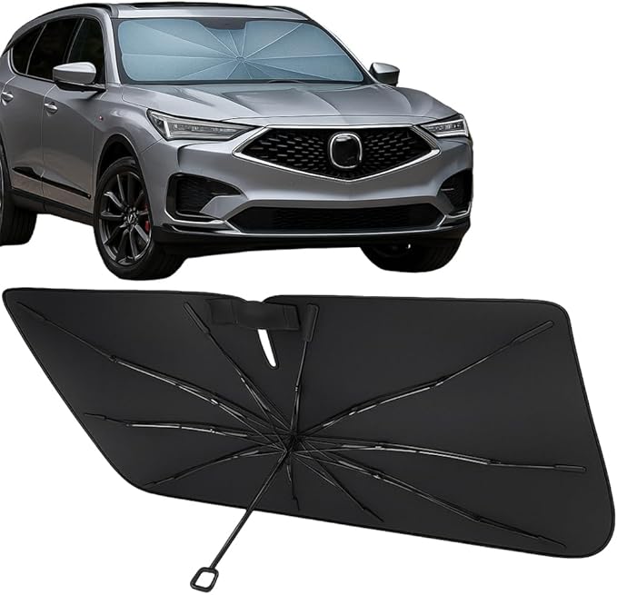 Proadsy Windshield Sun Shade Umbrella for Acura MDX 2022-2025 2026 Foldable Car Umbrella Sunshade with Soft TPU Handle Spring Structure Crystal Cooling Material Protect Car from Rays & Heat