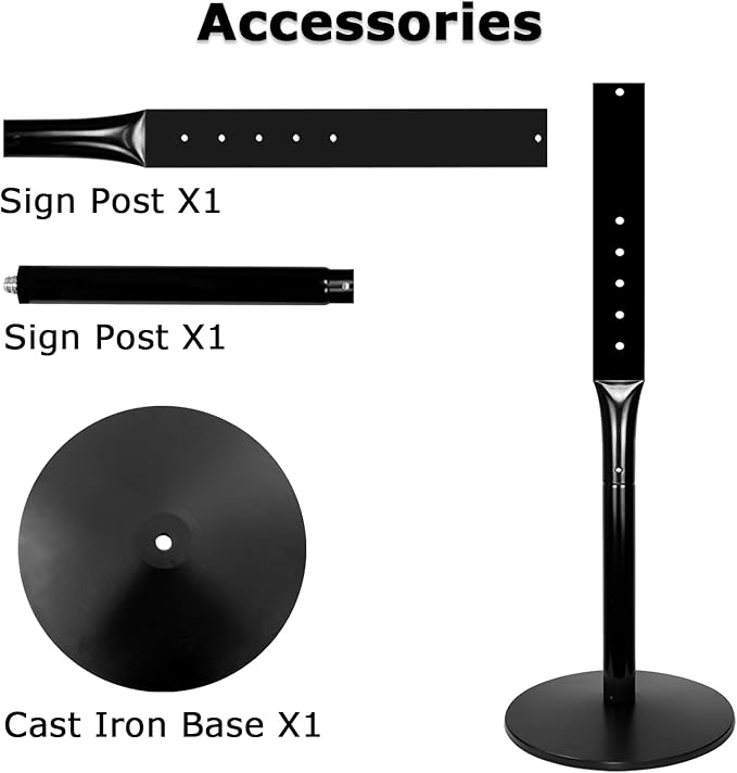 Parking Sign Post 49" Heavy Duty Cast Iron Parking Signs Stand, Movable Sign Stand for Hanging Signs, Black (20lbs, 2Packs)