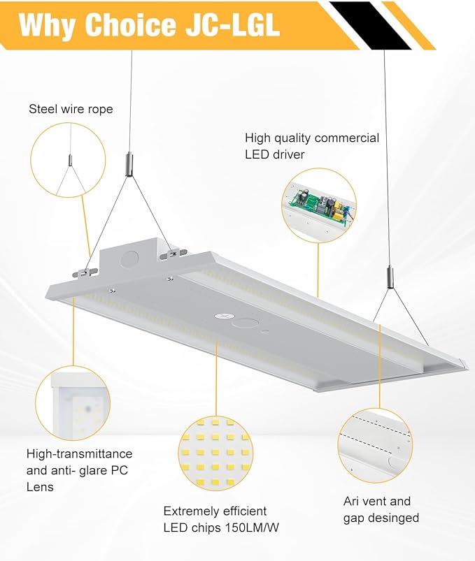 400W LED Linear High Bay Light, 60000LM Linear High Bay Shop Light 120-277V, 5000K for Warehouse, Garage Factory, UL Listed, 5 Years Warranty, 2Pack