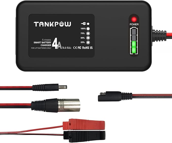 4-Amp LiFePO4 Battery Charger,14.6 Volt Lithium Battery Charger,Smart Charger for Cars,Motorcycles,Lawn Mowers,Toy Cars,Golf Carts,UAV,Fishing Boat,Lithium and Deep Cycle Batteries