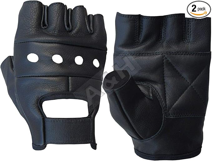 A&H Apparel Leather Motorcycle Glove Genuine Cowhide Fingerless Leather Driving Gloves (Large)