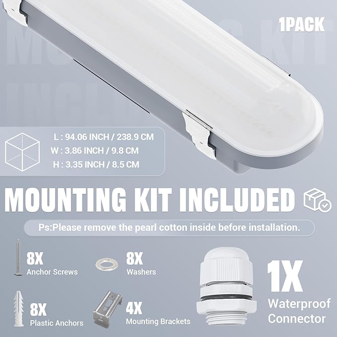 JTT 8FT LED Vapor Tight Light 120/100/80W Tunable, 18000lm LED Vapor Proof Lighting Fixture IP66, 5000K/4000K/3000K Outdoor Shop Light Waterproof for Parking Garage Car Wash Warehouse ETL Listed