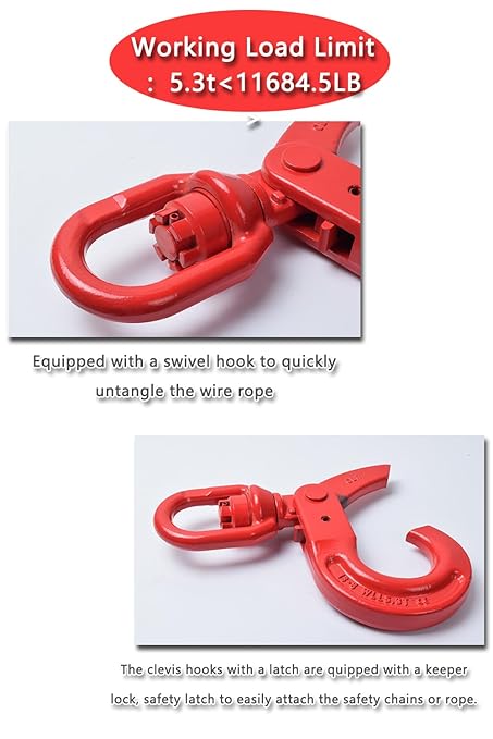 Swivel Self-Locking Hook 11684 lbs Heavy Duty Swivel Lifting Hook Swivel Lifting Hook Hoist Hook Sling Heavy Cargo 【5.3ton】