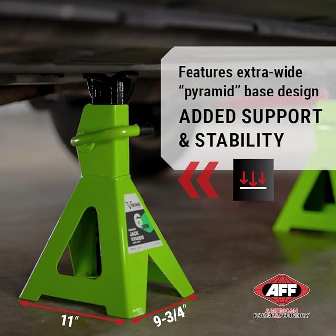 AFF Viking 6 Ton Jack Stand Set - Heavy Duty Ratchet Style Jack Stands - Pair