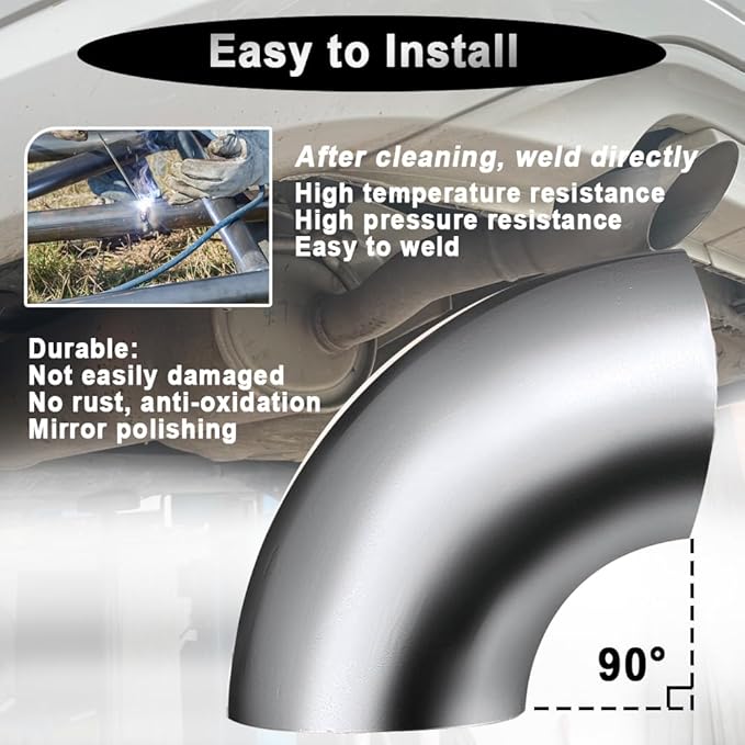 Cotonake OD 3.5 Inch 90 Degree SS304 Stainless Steel Bend Tube Exhaust Elbow Pipe for Car Modified Exhaust System 3.5" Piping Silver Tone，Stair Handrail (1pcs)