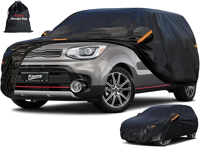 Kayme 7 Layers SUV Car Cover Custom Fit for Kia Soul (2009-2025) Waterproof All Weather for Automobiles, Outdoor Full Cover Rain Sun UV Protection.Black
