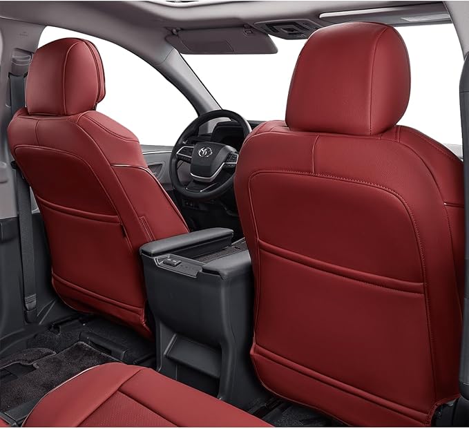 EKR Sienna Seat Covers for 2011-2020 Toyota Sienna XLE,Limited,Limited Premium,7 Seats,2nd Row Captain Seats W/Legrest,Seat Covers for SUV,Automotive Seat Cover Full Set-Three Row,Leather(Burgundy)