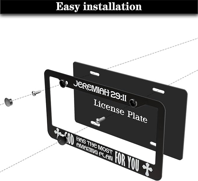 Plate Cover for Car Black and White License Plate Frames Jeremiah 29:11 God Has The Most Amazing Plan for You Aluminum Metal Car Accessory 2 Pack with Screw Covers Set
