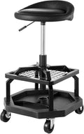 VEVOR Industrial Black Pneumatic Garage Seat/Work Stool with 300 lbs Capacity, Adjustable Height Roller Creeper Seat, 360 Swivel Padded Workshop Stool with Casters, for Garage, Shop & Auto Repair