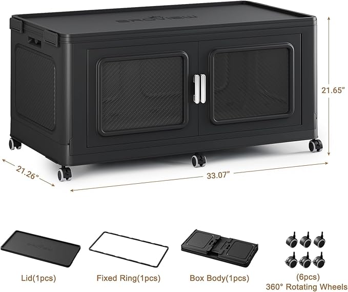 220 Qt Stackable Storage Bin with Lids, 55Gal Extra Large Collapsible Storage Boxes, Folding Plastic Drawer, Heavy-Duty Store Cabinet, Closet Organizer for Home Kitchen, 1 Pack Black