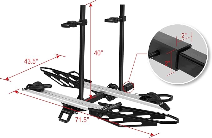 Rockland Foldable 2-Ebike Rack, 200 lbs Capacity, Hitch Mount Electric Bike Rack, Fits up to 5" Fat Tire Width and 50" Wheelbase, Ebike Carrier Rack for 2" Receiver for Cars SUVs Vans RVs