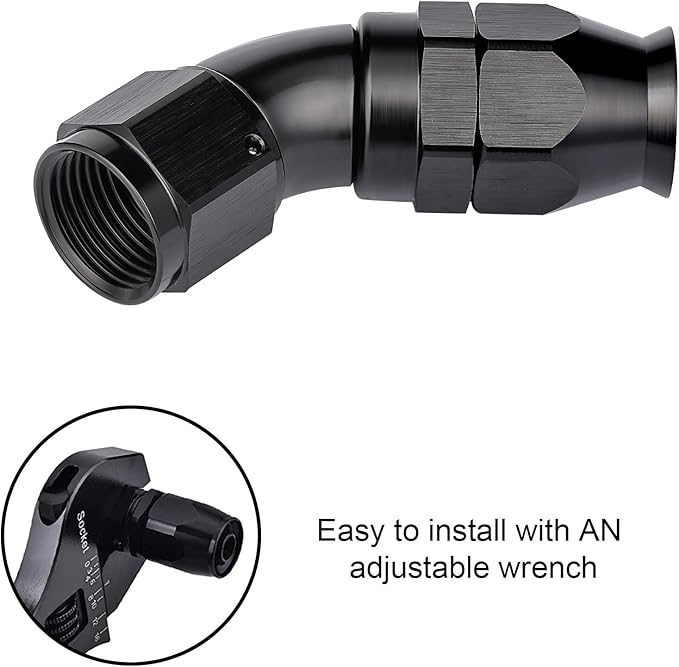 EVIL ENERGY 8AN 45 Degree PTFE One Piece Full Flow End Hose Fitting Aluminum Black