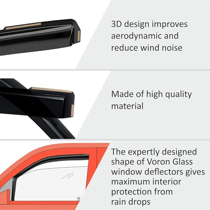 Voron Glass in-Channel Extra Durable Rain Guards for Trucks GMC Sierra 1500 2019-2025 Double Cab, Window Deflectors, Vent Window Visors, 4 Pieces - 230091v