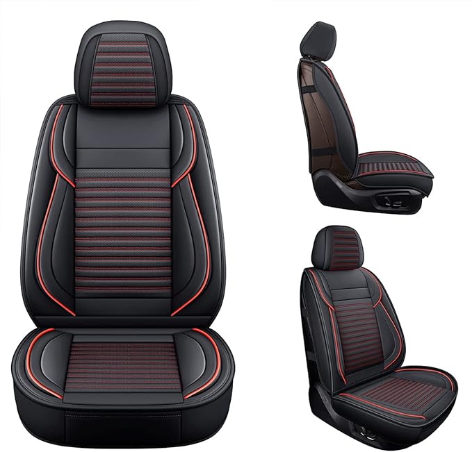 LINGVIDO Car Seat Covers,Breathable and Waterproof Faux Leather Automotive Seat Covers for Cars SUV Pick-up Truck Sedan,Universal Anti-Slip Driver Seat Cover with Backrest (Front Seat, Red)