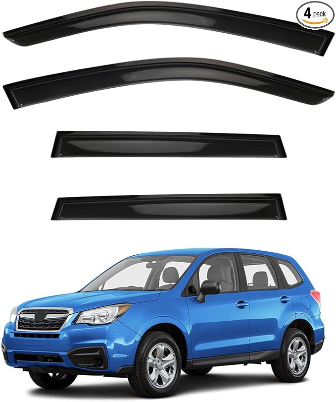 4pcs Front+Rear Smoke Tint Sun/Rain Guard Outside Mount Tape-On Vent Window Visors Compatible with 2014-2018 Subaru Forester