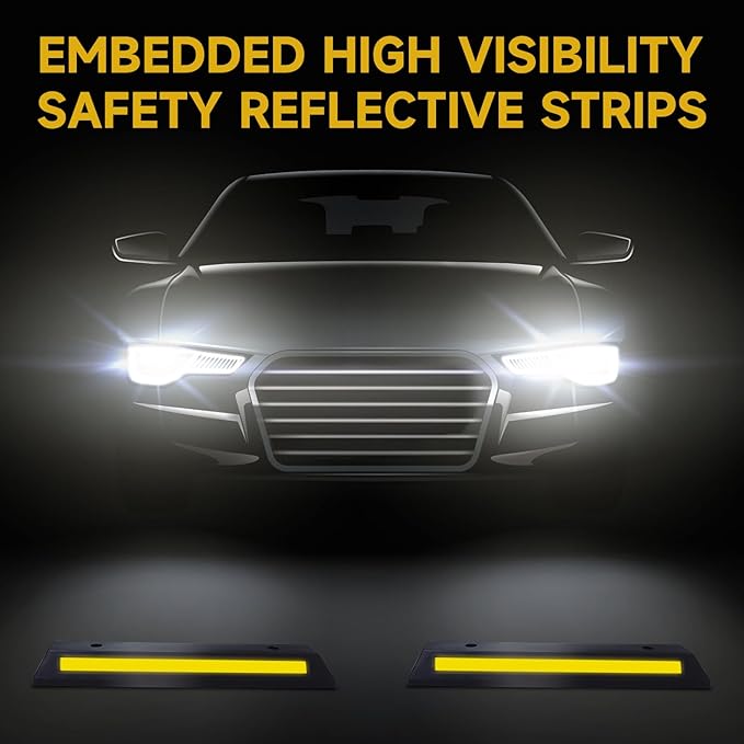 2Pack Parking Stopper for Garage Parking Aid for Cars with Reflective Stripes Garage Bumpers for Parking Car with 4PC Expansion Screws 18" L x 2" H