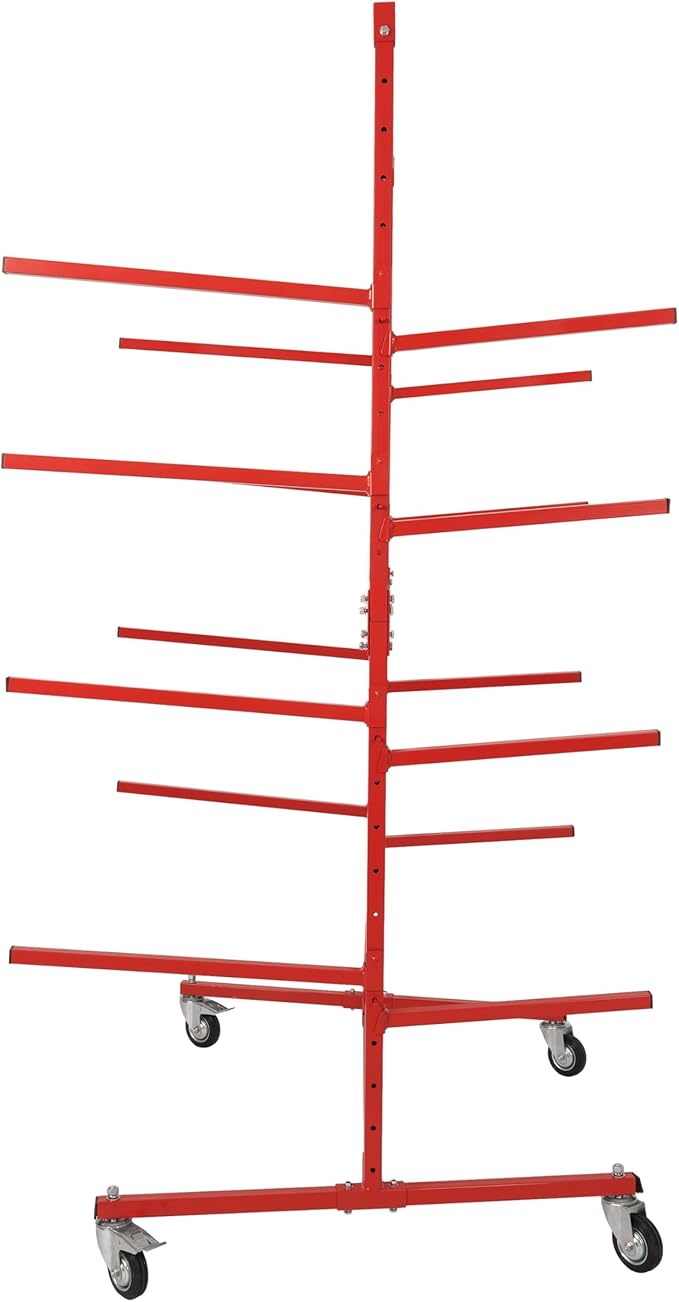 KUAFU Mobile Bumper Storage Rack w/Adjustable Shelving Auto Body Parts Management Storage Rack Standing Shelf Red Double-Sided