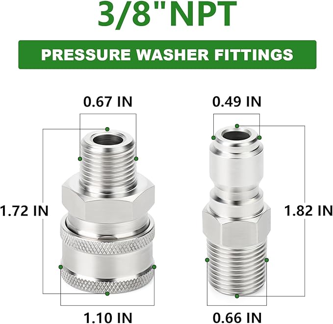 TAISHER 12PCS 304 Stainless Steel Pressure Washer Adapter Kit, Quick Connect Fittings，3/8" Male