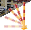 Spring Parking Post Wall Mount Parking Barrier with Lock Folding Metal Parking Obstacle Piles with Warning Stripes Driveway Parking Interceptor Bollard for Parking Lot -Red/Yellow (5.1*4.3*23.6in)