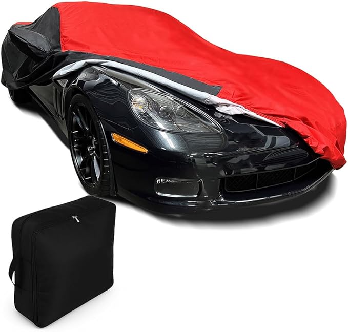 C6 Corvette Car Cover - Custom Fit Outdoor/Indoor UV & Rain Protection - Ultraguard Plus 300 Denier High End for 2005-2013 C6, Grand Sport, ZR1, Z06 Corvettes (Red/Black)