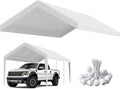 10'x20' Canopy Replacement Cover, Beefull Carport Replacement Canopy for Car Garage, Waterproof & UV Protected Tarp with Ball Bungees, White (Frame is not Included)