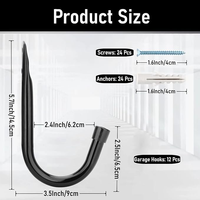 Garage Storage Hooks 3.5Inch Heavy Duty Wall Mounted Garage Utility Hooks 12 Pack Hangers Great for Tools Bikes Ladders Chairs