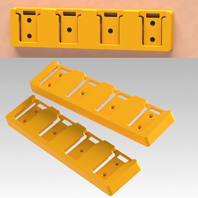 Battery Rack Compatible with DeWalt 20V Battery Holder, Mount 4 Slot Bulk Battery Garage Tool, Tools for Dewallt 20v, Wall Display Hook Holder (Yellow-2pc)